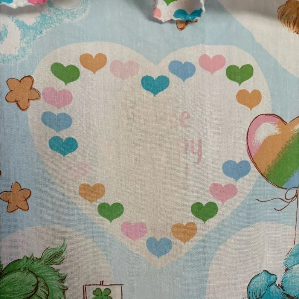 Vintage Care Bear Curtain 2 Sets Hearts Ruffles 1980’s